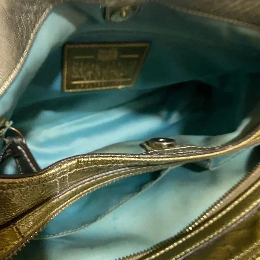 Coach gold metallic leather satchel handbag